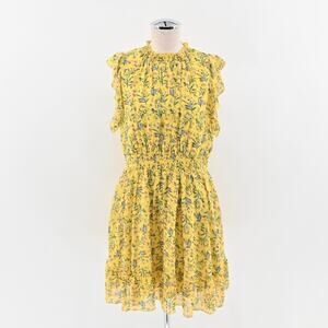CODE MODE Dress Size L Yellow Floral Smocked Flutter Sleeve‎ Mini Cottagecore